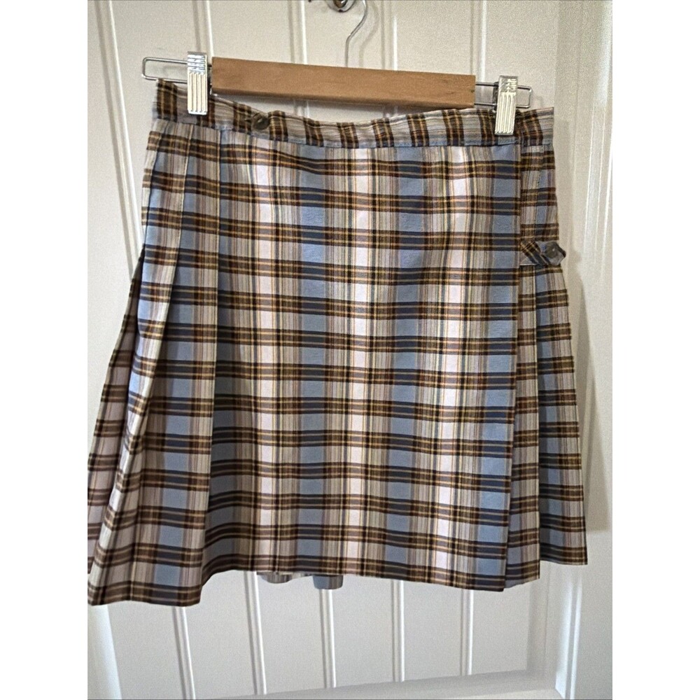 Dennis School Uniform Girls Plaid A Line Tab Skirt Top of Knee Sz Junior J0